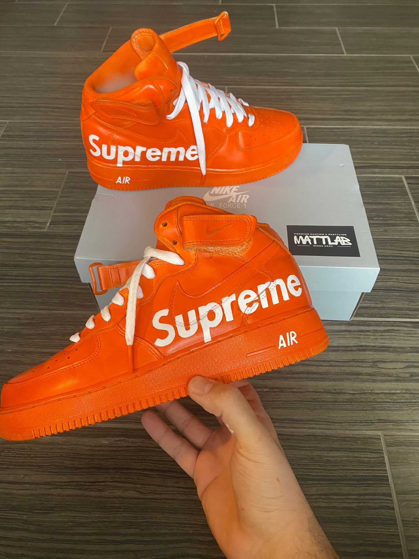 🟧 Air Force 1 High Custom “Supreme Orange” 🔥