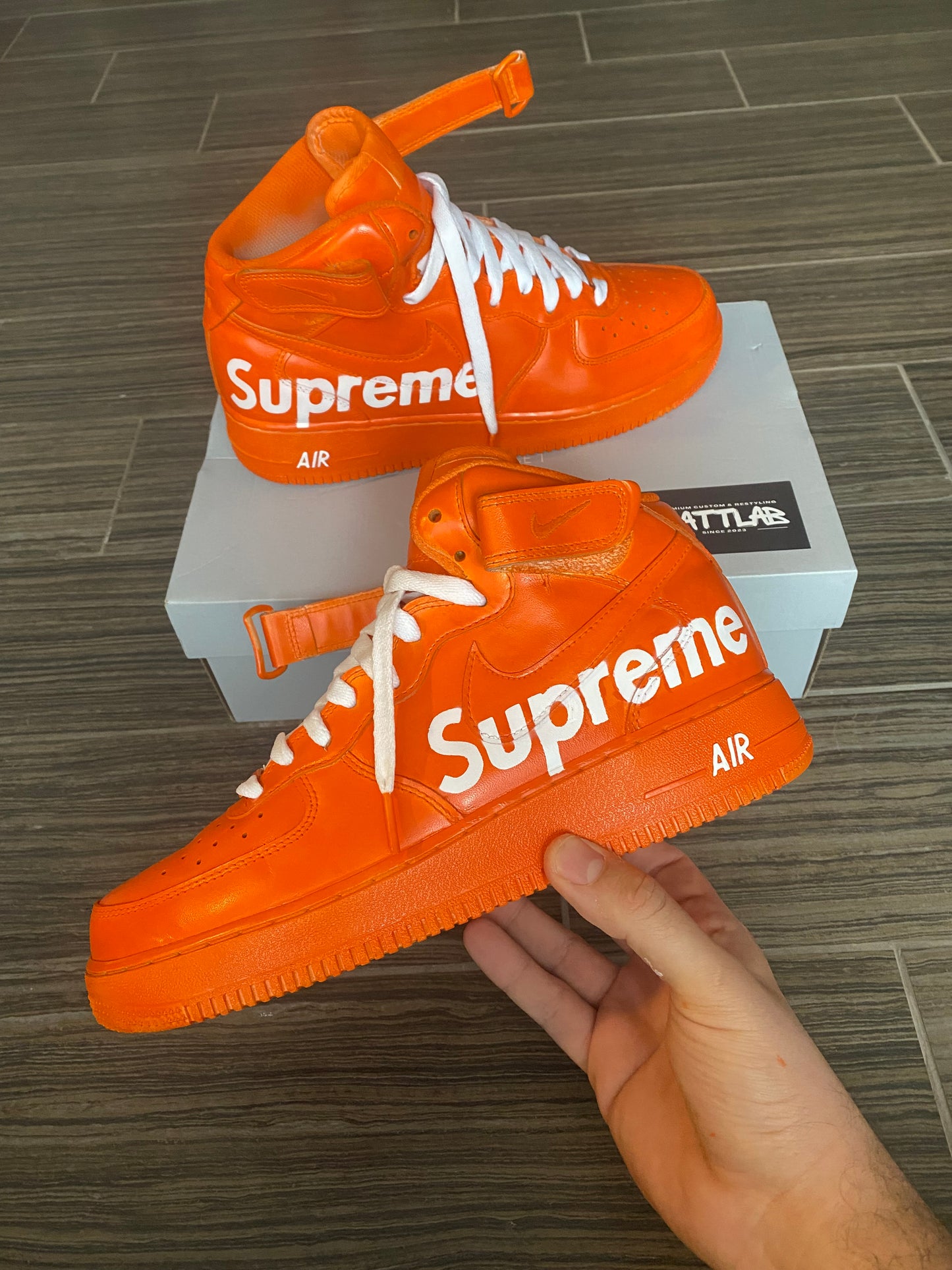 🟧 Air Force 1 High Custom “Supreme Orange” 🔥