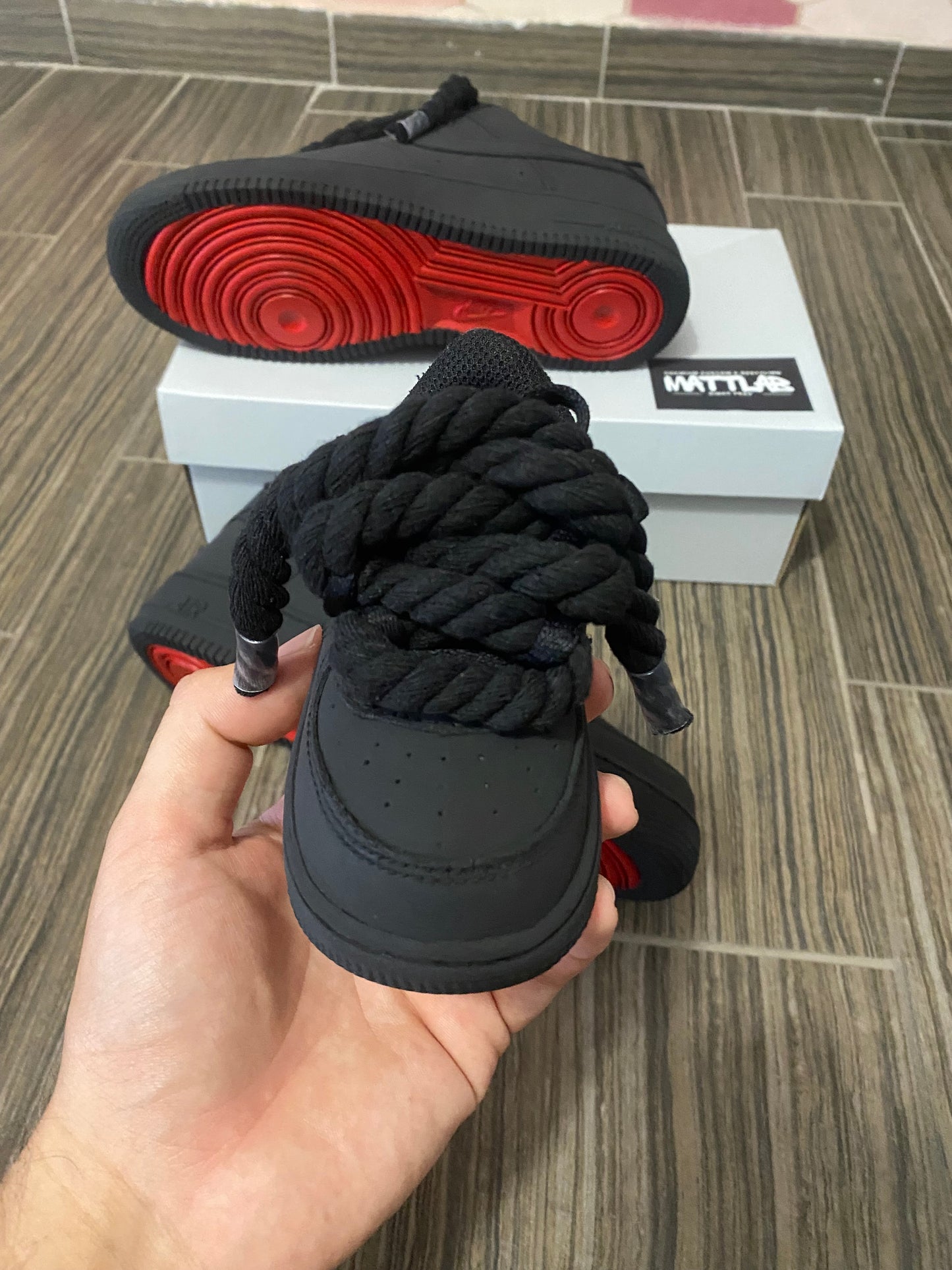 🖤 Air Force 1 Baby Custom “Shadow Flame” 🔴