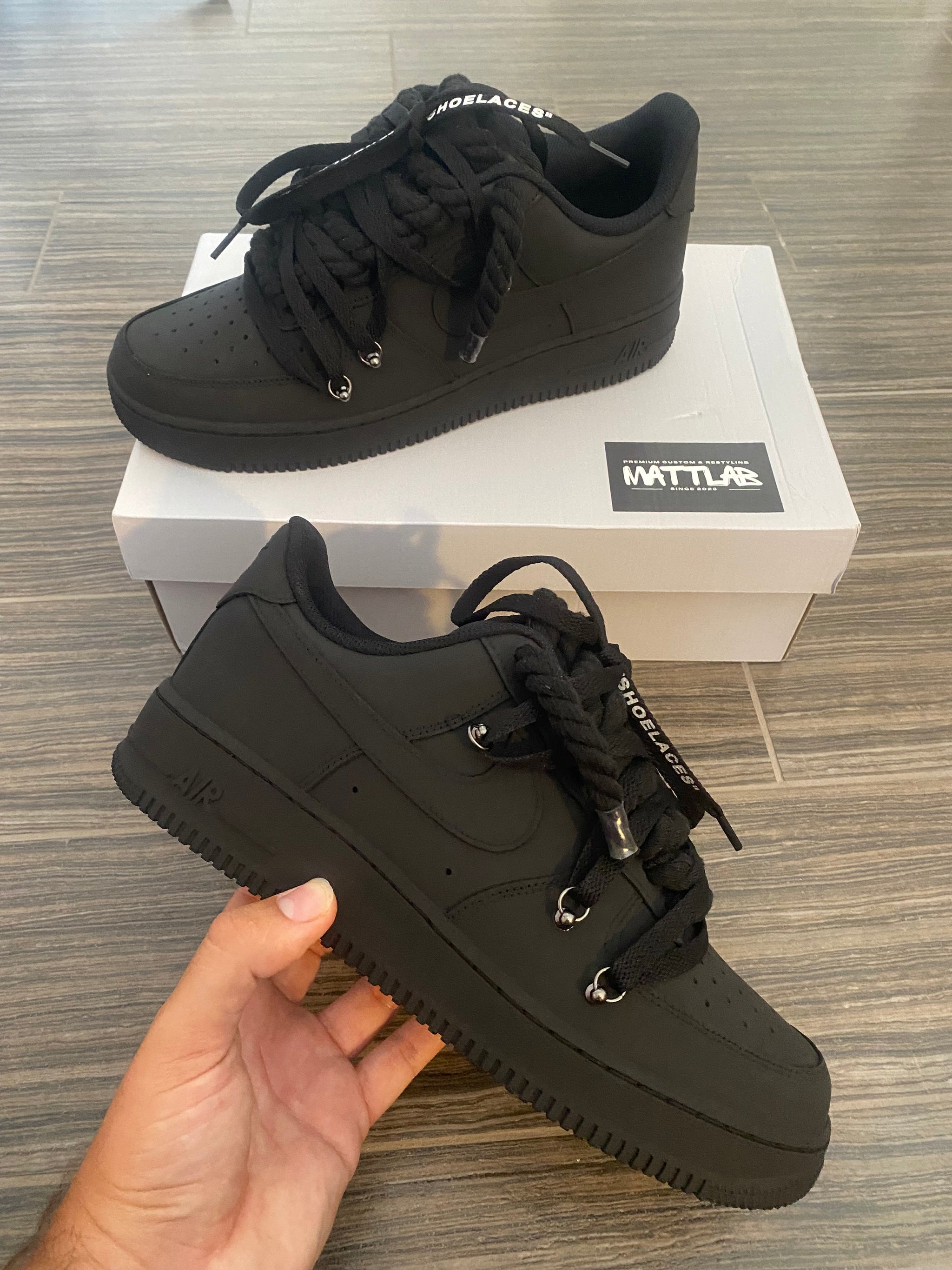 Air Force 1 Custom Nero opaco Rope e overlaces