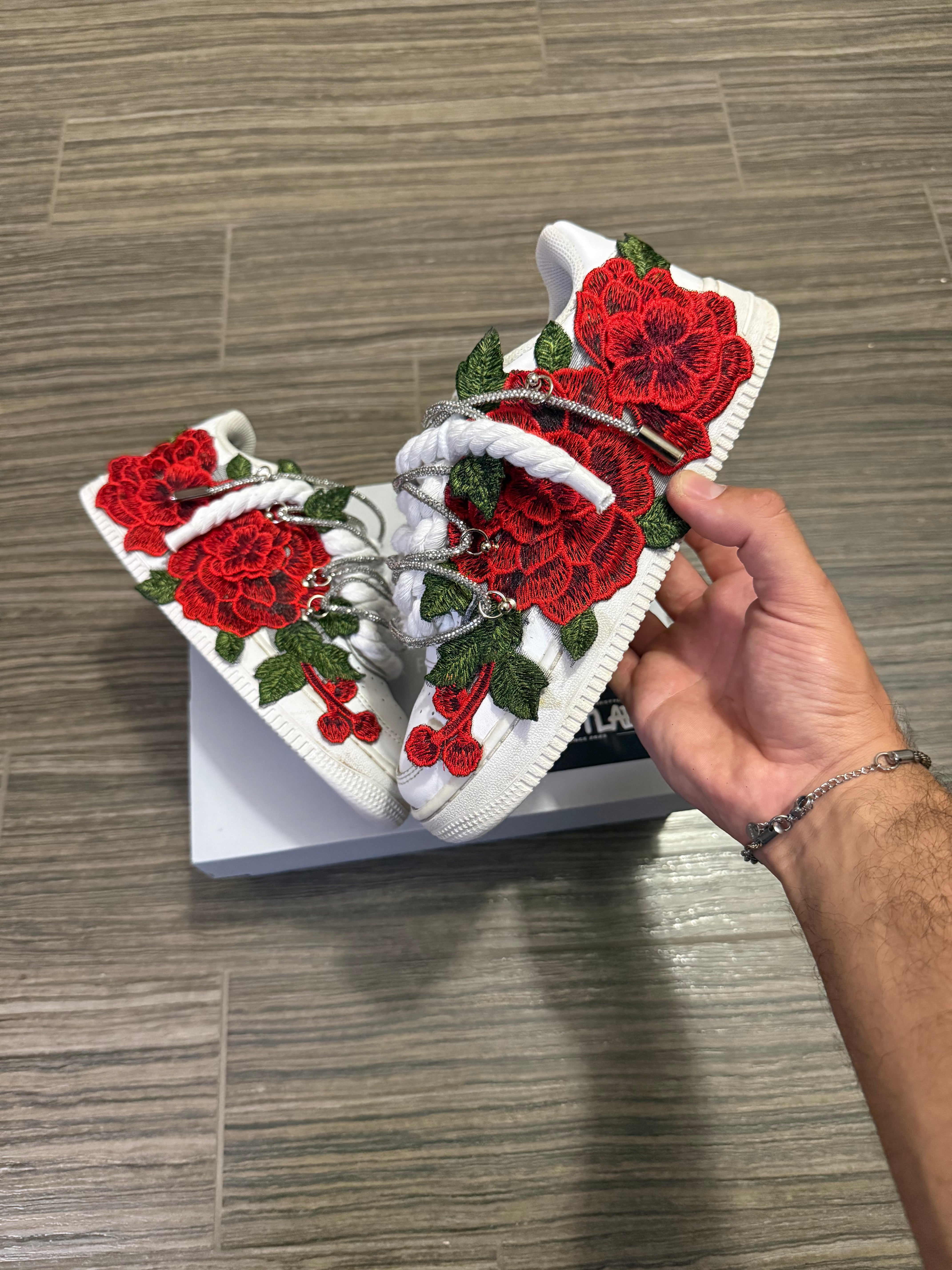 Airforce 1 Red Rose Swarovski White 🌹✨