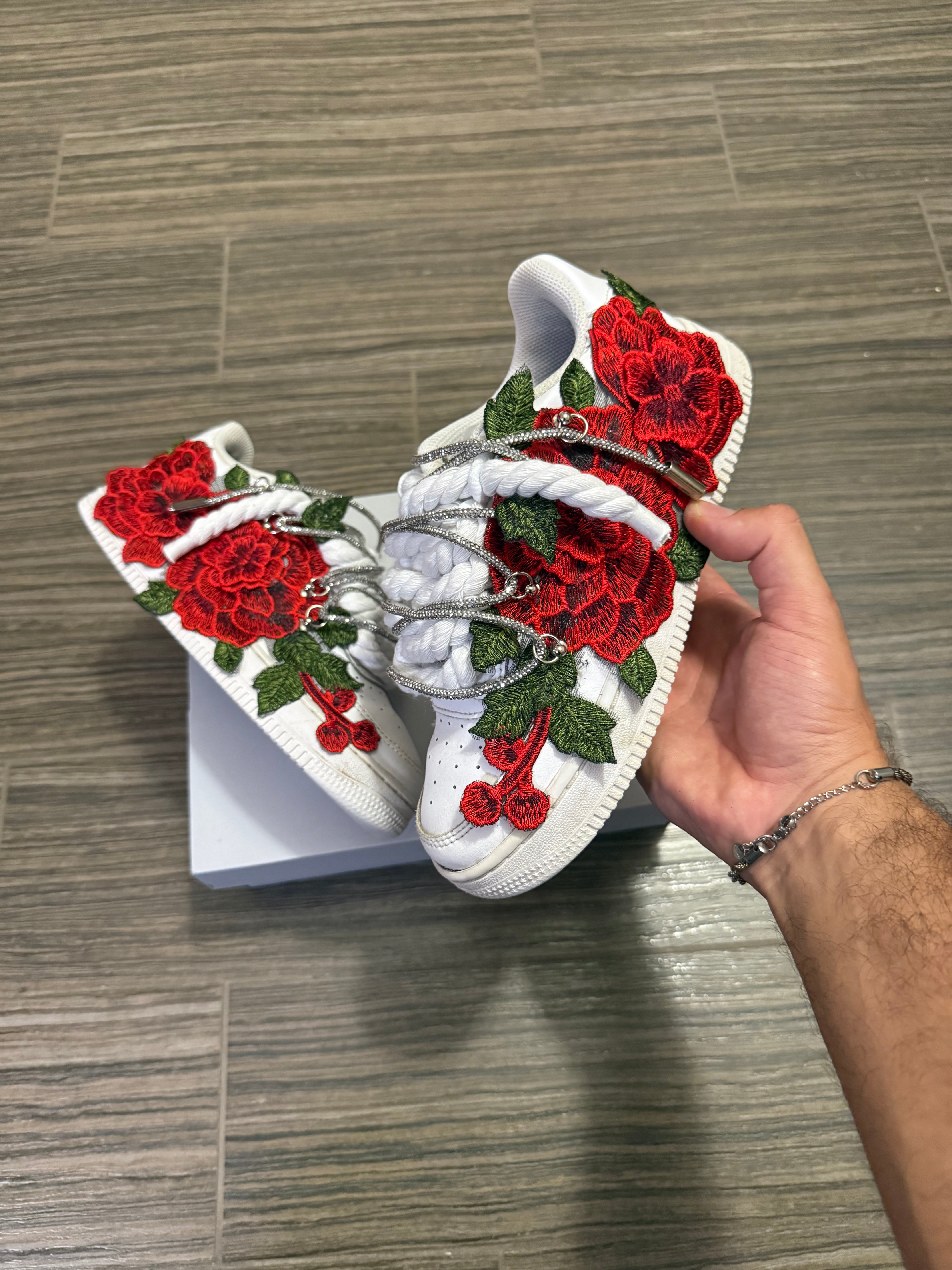 Airforce 1 Red Rose Swarovski White 🌹✨