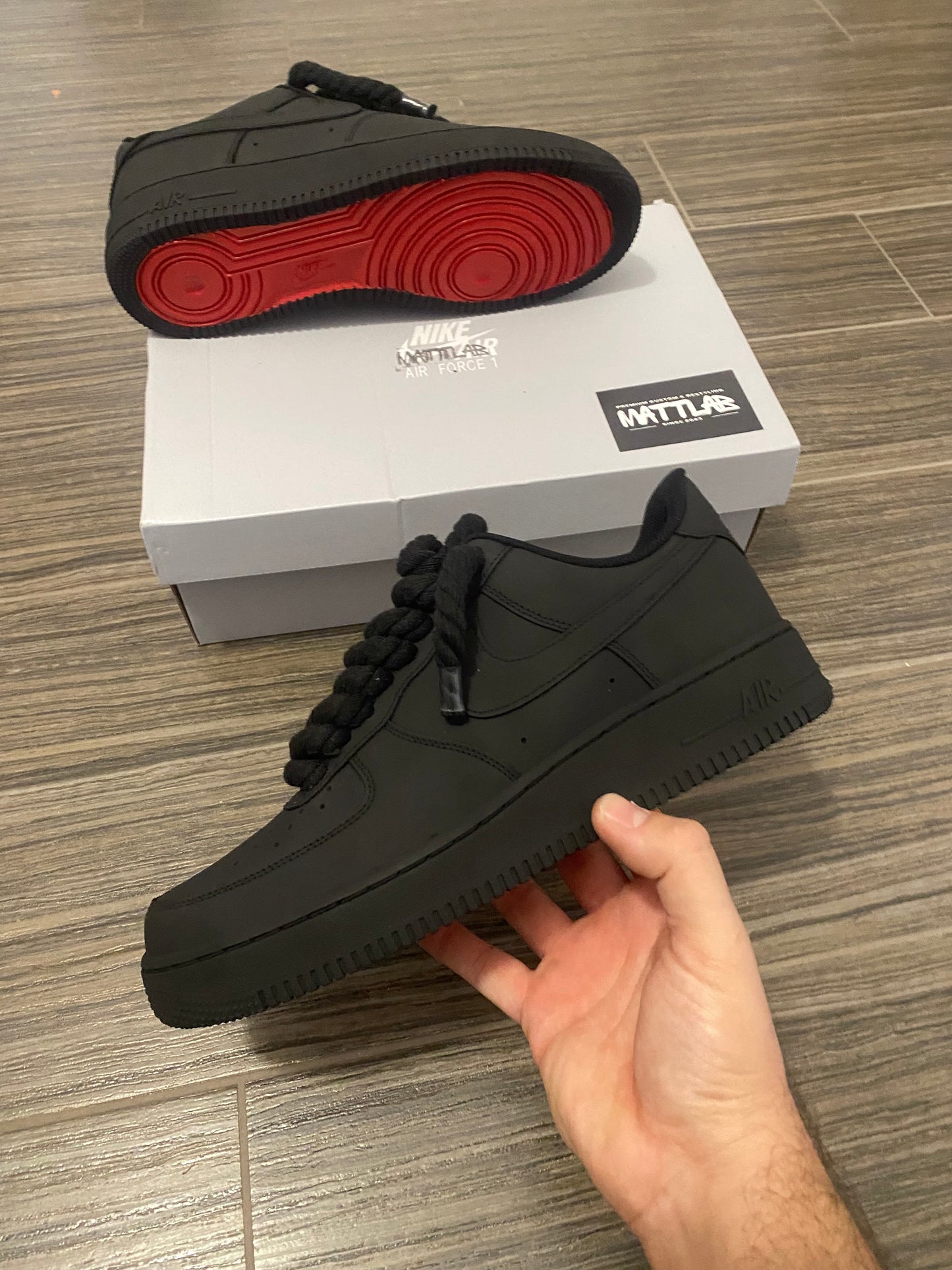 Airforce One Black Matte Rope Laces Red Bottom