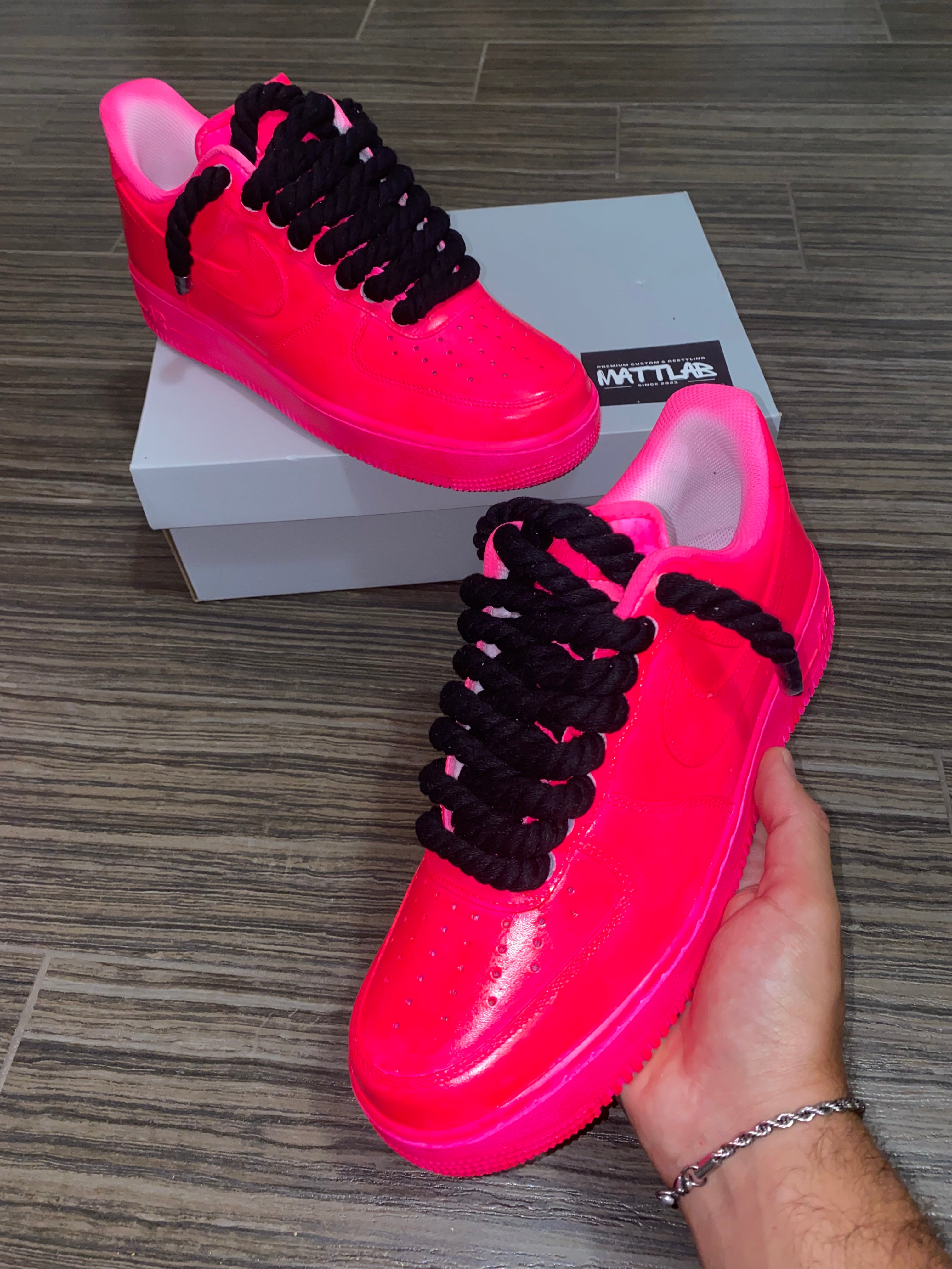 💖 Airforce 1 Pink Flare Rope laces Black ⚡️🖤