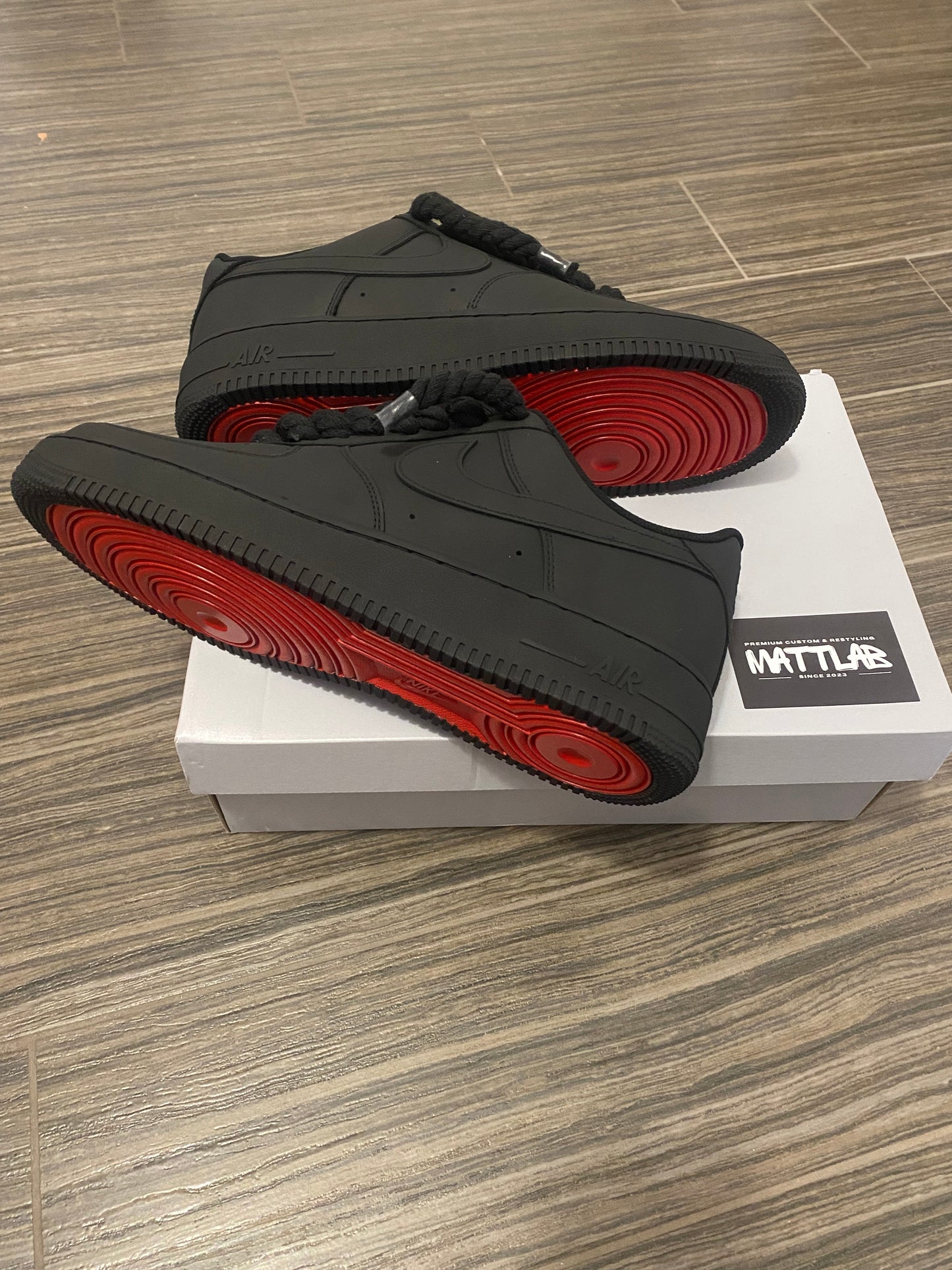 Airforce One Black Matte Rope Laces Red Bottom
